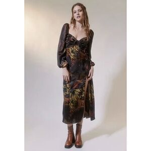 URBAN OUTFITTERS Kitty Printed Puff Sleeve Midi Dress Size S